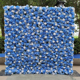 Serenity in Bloom: The Stunning Blue & White Rose Wall with Pearl Accents