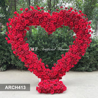 ARCH413 DKB Hot Selling Artificial Silk Flower Arch Red Heart Shape Flower Arch for Wedding Background Decoration