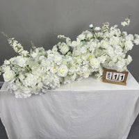 TR448 Elegant White Artificial Flower Wedding Table Runner Centerpiece