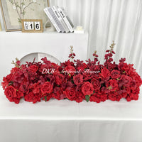 TR258 Elegant Red Artificial Rose Wedding Table Runner