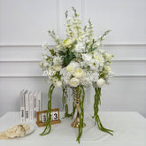 FB828 Elegant White Artificial Flower Wedding Centerpiece with Cascading Greenery