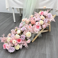 TR151 Romantic Pink and Lavender Artificial Flower Wedding Table Runner