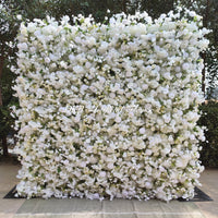 HQ229 8x8 FT White Artificial Flower Wall Backdrop for Wedding & Event Decor