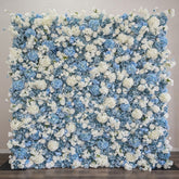 HQ155 Blue and White Artificial Flower Wall Backdrop for Wedding & Event Decor