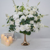 FB1791 White Artificial Flower Wedding Centerpiece with Gold Stand, 19.69" Wide