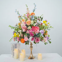 FB1930 Colorful Artificial Flower Wedding Centerpiece with Gold Stand, 23.62" Tall