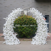 ARCH104 DKB Arco de flores de seda artificial, muy vendido, arco de flores blancas con forma de cuerno para decoración de fondo de boda