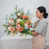 FB1926 Peach, Blue & White Artificial Flower Wedding Centerpiece with Gold Stand, 19.69"