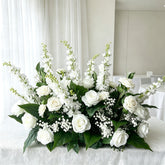 GF011 White Artificial Rose Wedding Table Centerpiece with Greenery