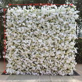HQ229 8x8 FT White Artificial Flower Wall Backdrop for Wedding & Event Decor
