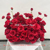 GF218 70cm Deep Red Artificial Rose Centerpiece – Realistic Silk Floral Bouquet for Weddings & Home Decor