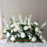 GF011 White Artificial Rose Wedding Table Centerpiece with Greenery